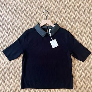 NWT Sioni Sweater - Women's Medium Black - Faux Leather Knit Short-Sleeved